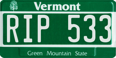 VT license plate RIP533