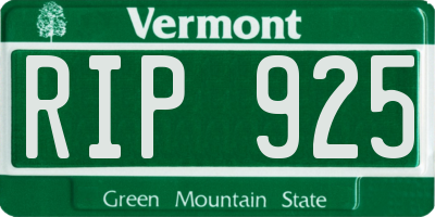 VT license plate RIP925