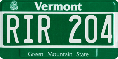 VT license plate RIR204
