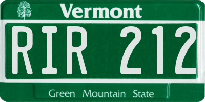 VT license plate RIR212
