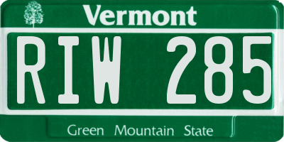 VT license plate RIW285