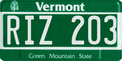 VT license plate RIZ203