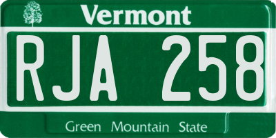 VT license plate RJA258