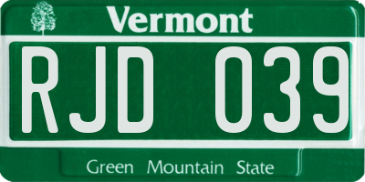 VT license plate RJD039