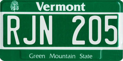 VT license plate RJN205