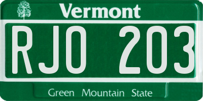 VT license plate RJO203