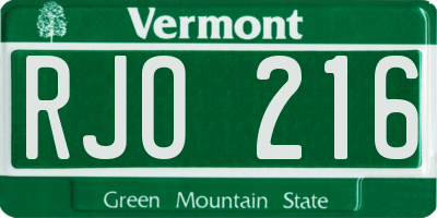 VT license plate RJO216