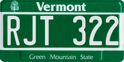 VT license plate RJT322