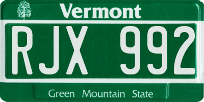 VT license plate RJX992