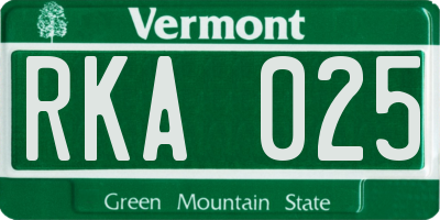 VT license plate RKA025