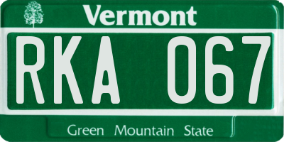 VT license plate RKA067