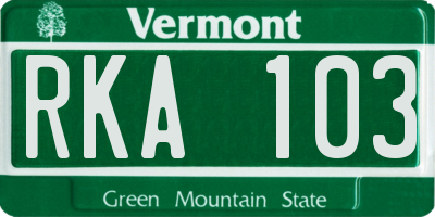 VT license plate RKA103