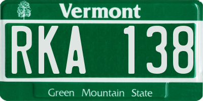 VT license plate RKA138