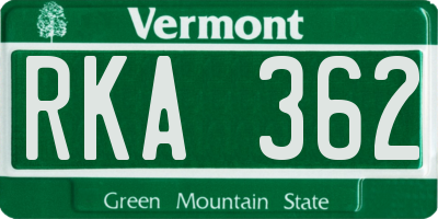 VT license plate RKA362