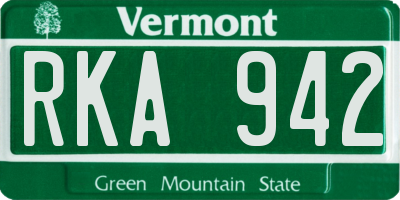 VT license plate RKA942