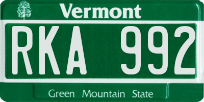 VT license plate RKA992