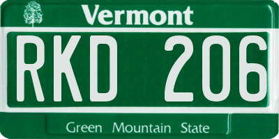 VT license plate RKD206