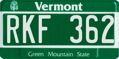VT license plate RKF362