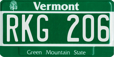 VT license plate RKG206