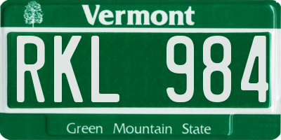 VT license plate RKL984