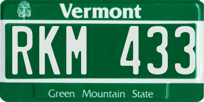 VT license plate RKM433