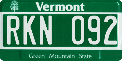 VT license plate RKN092