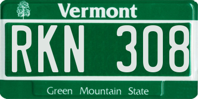 VT license plate RKN308
