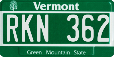 VT license plate RKN362