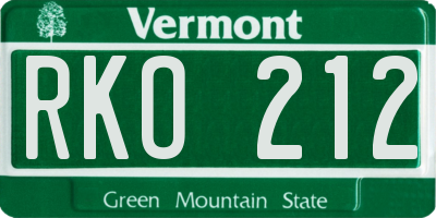 VT license plate RKO212