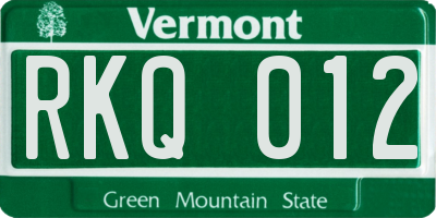 VT license plate RKQ012