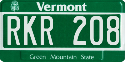 VT license plate RKR208