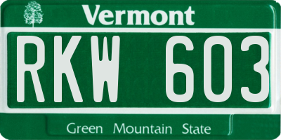 VT license plate RKW603