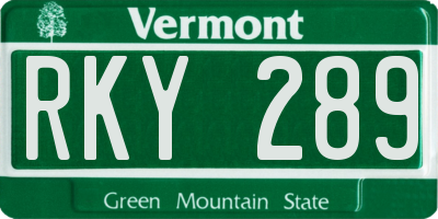 VT license plate RKY289