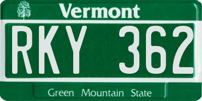 VT license plate RKY362