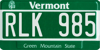 VT license plate RLK985