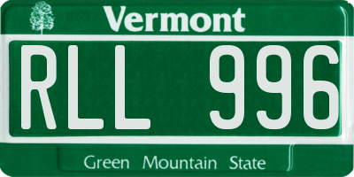 VT license plate RLL996