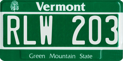 VT license plate RLW203