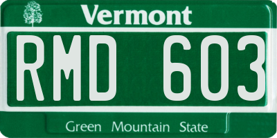 VT license plate RMD603