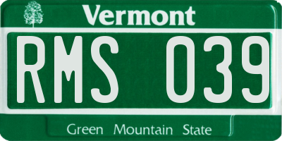 VT license plate RMS039