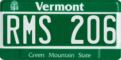 VT license plate RMS206