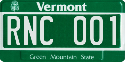 VT license plate RNC001