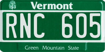 VT license plate RNC605