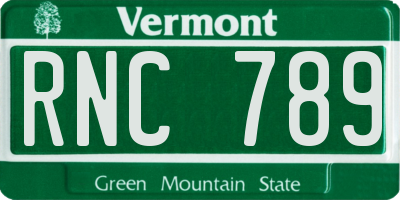 VT license plate RNC789