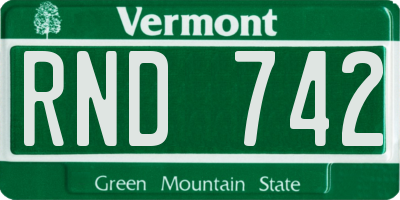 VT license plate RND742