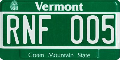 VT license plate RNF005