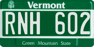VT license plate RNH602