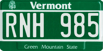 VT license plate RNH985