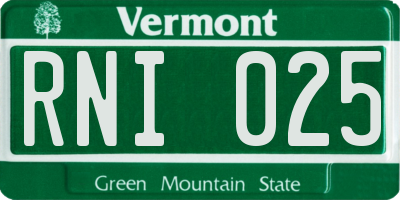 VT license plate RNI025