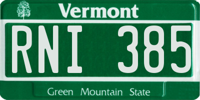 VT license plate RNI385