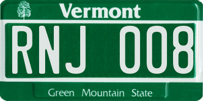 VT license plate RNJ008